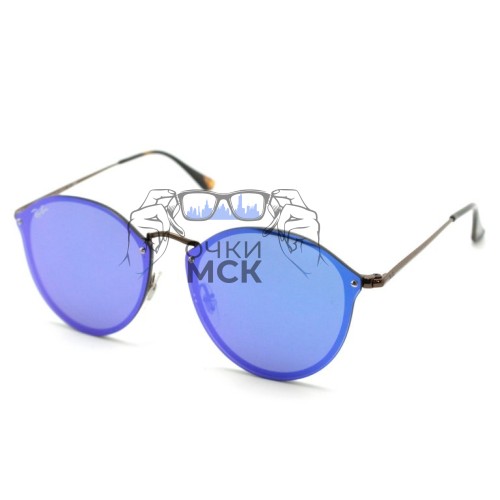 Очки Ray Ban RB3574N Blaze Round Ярко-синие зеркальные солнцезащитные унисекс женские мужские оригинал