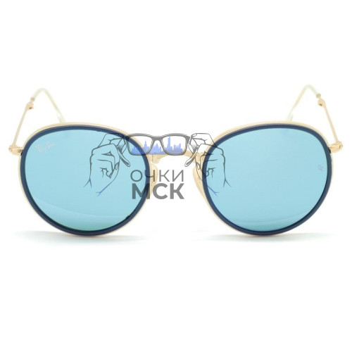 Очки Ray Ban Round Metal Folding RB3517 Голубые солнцезащитные унисекс женские мужские оригинал