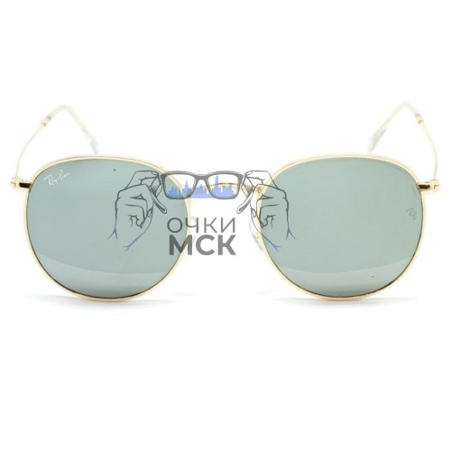 Очки Ray Ban Round Metal RB3447 Серые зеркальные солнцезащитные унисекс женские мужские оригинал
