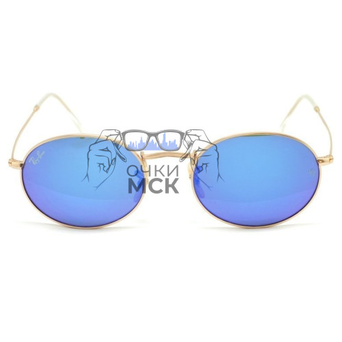 Очки Ray Ban Oval Metal RB3547 Синие зеркальные солнцезащитные унисекс женские мужские оригинал